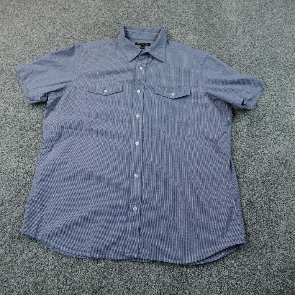 Banana Republic Shirt Mens XL Blue Micro Gingham Check Seersucker Button Up Top